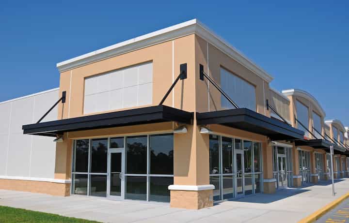 Bright red commercial awning in San Jose, CA.