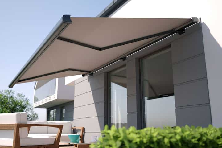 Beautiful residential awning enhances San Jose, CA residence.